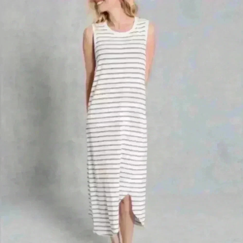 Frank & Eileen Asymmetrical Tee Lab Striped Midi Dress Black White Small